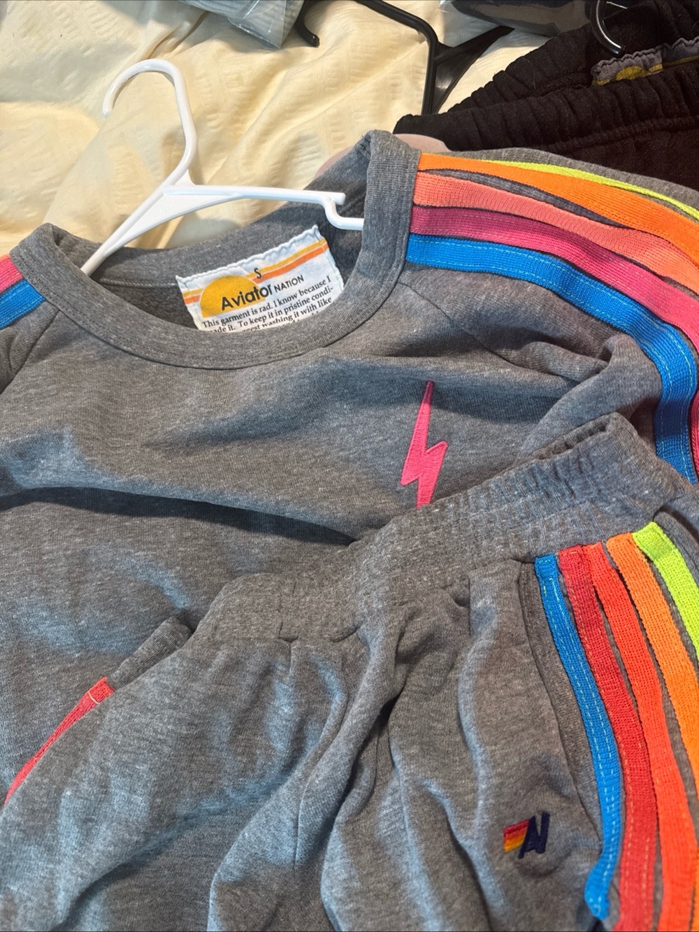 Aviator Nation Cropped 5 Striped Sweatshirt with 5 Striped Short.